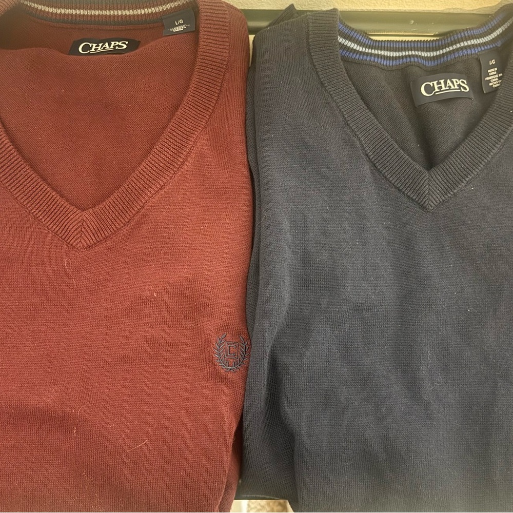 Chaps Men's Sweater Vest Bundle of 2 Maroon and‎ Navy 100% Cotton Size L